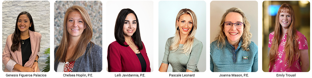 Women in Deep Foundations Recipients: Genesis Figueroa Palacios; Chelsea Hoplin, P.E.; Leili Javidannia, P.E.; Pascale Leonard; Joanna Mason, P.E.; Emily Trousil